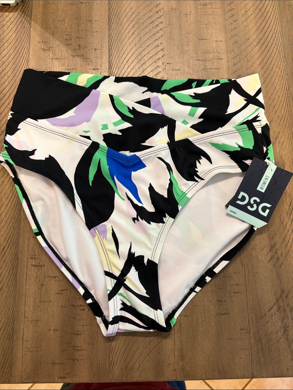 662 DSG High-Waist Swim Bottoms — Black with Green, Blue & Purple Accents